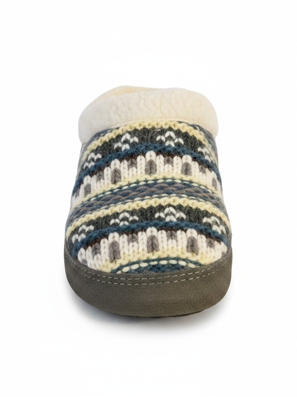 Acorn Fair Isle Knit Clog in Cream, Blue & Gray